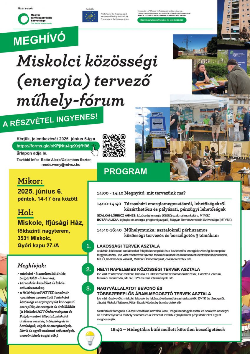 Meghívó és jelentkezés: 2025. június 6. Miskolci közösségi energia tervező műhely
